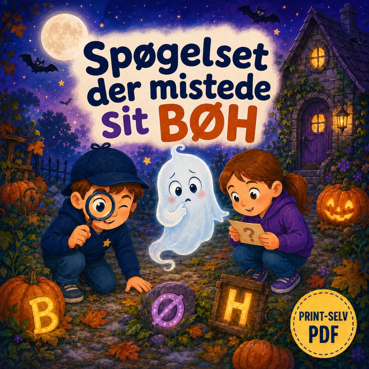 Spøgelset der mistede sit BØH – print selv Halloween-gåde for børn 5–7 år fra Gådeuniverset